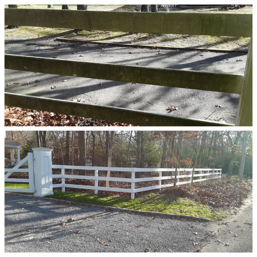 Fence before and after cleaning
