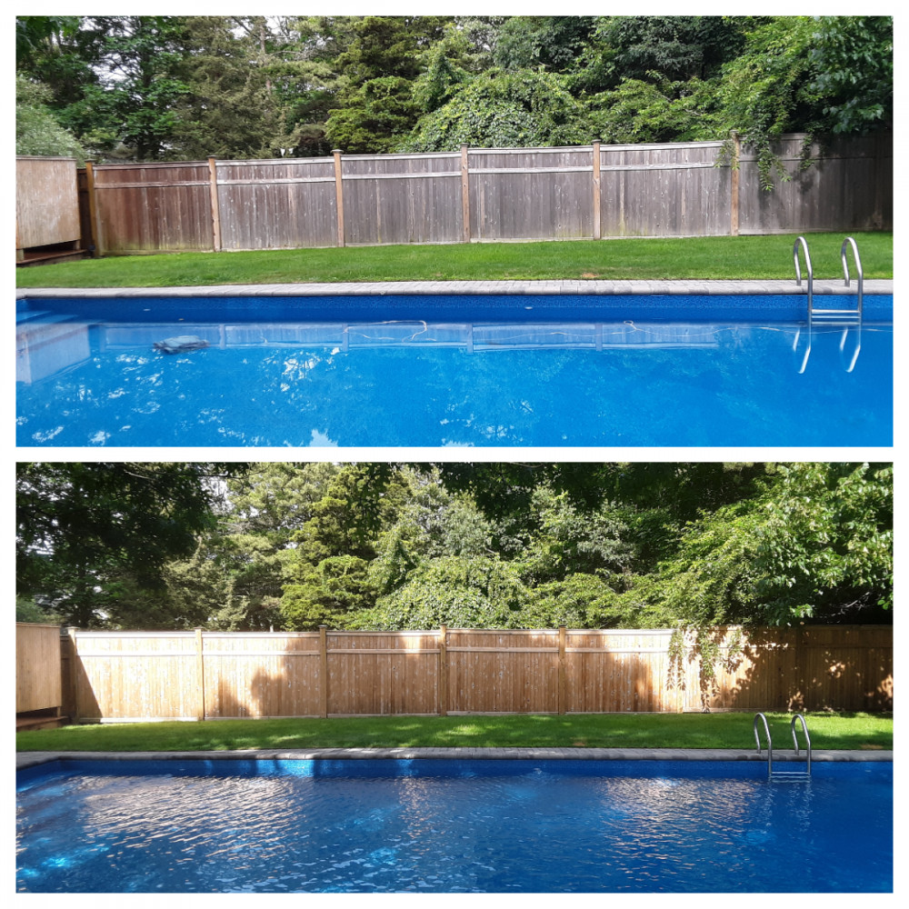 Cedar fence before and after cleaning