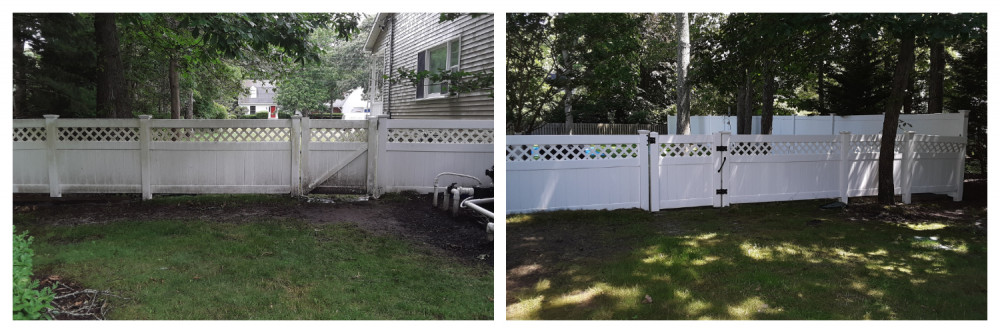 White fence before and after cleaning
