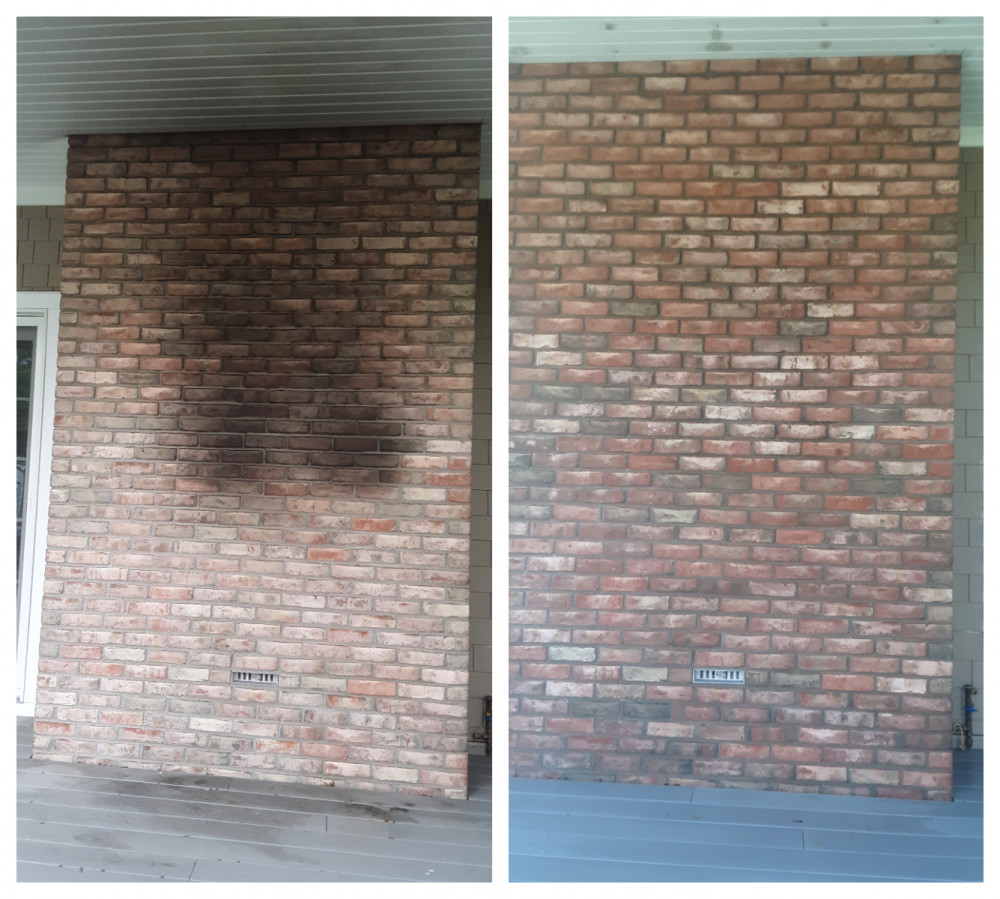 BBQ smoke on brick before and after cleaning