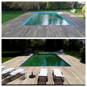 Cedar pool area before and after cleaning