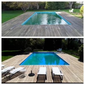 Cedar pool area before and after cleaning