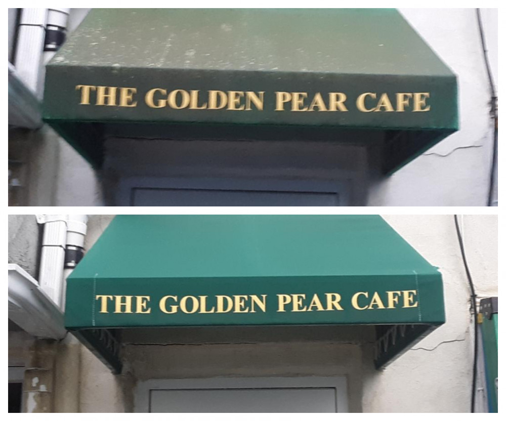 Golden Pear awning before and after cleaning