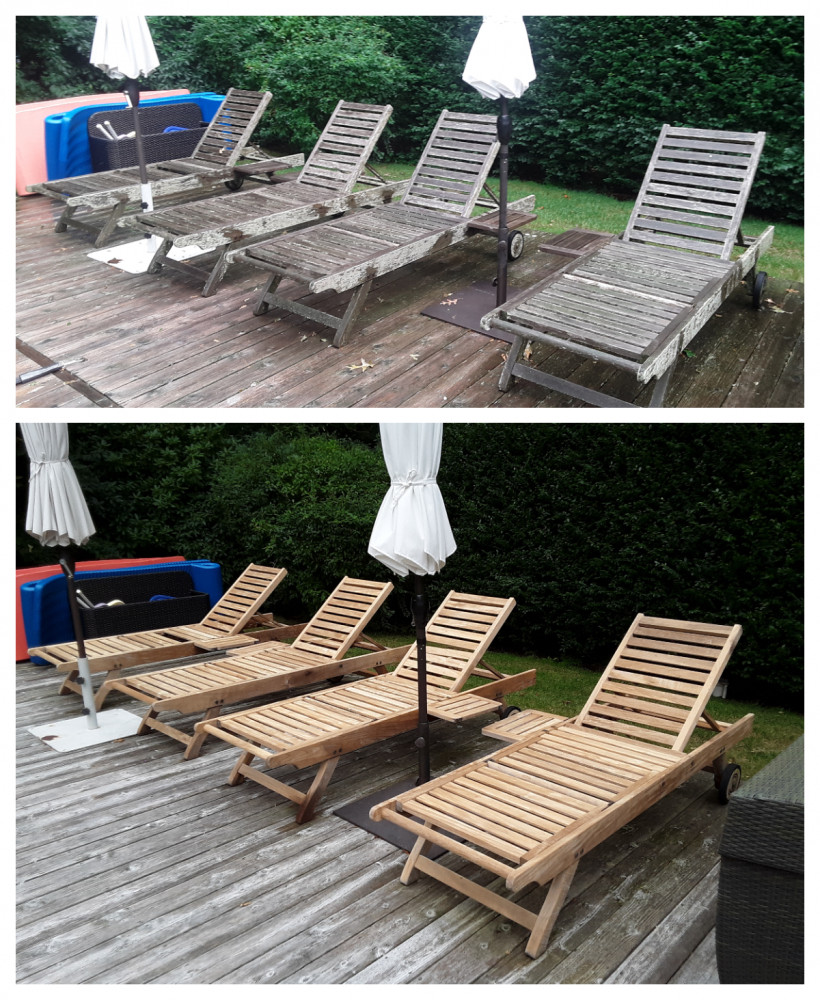 Lounge chairs before and after cleaning