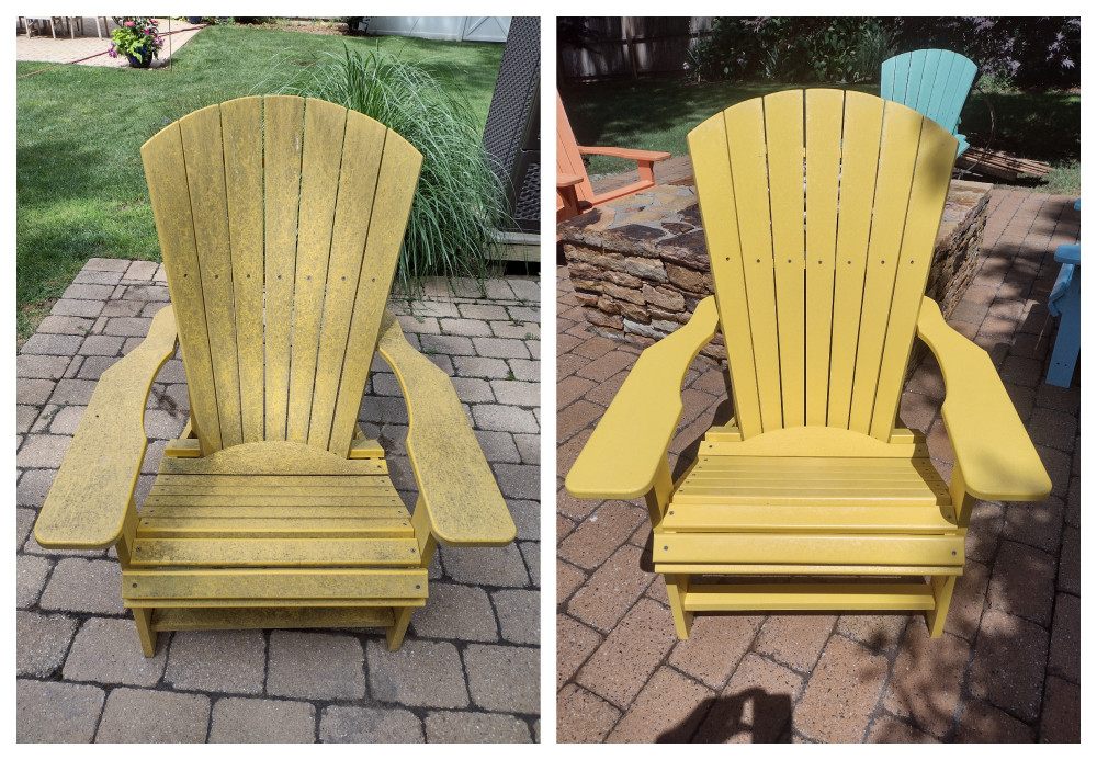 Composite chair before and after cleaning