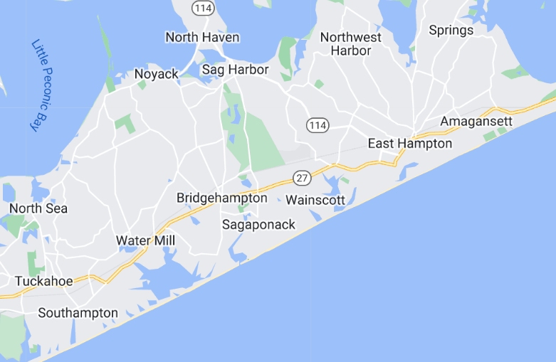 Map of the Hamptons from Southampton to Amagansett to Sag Harbor