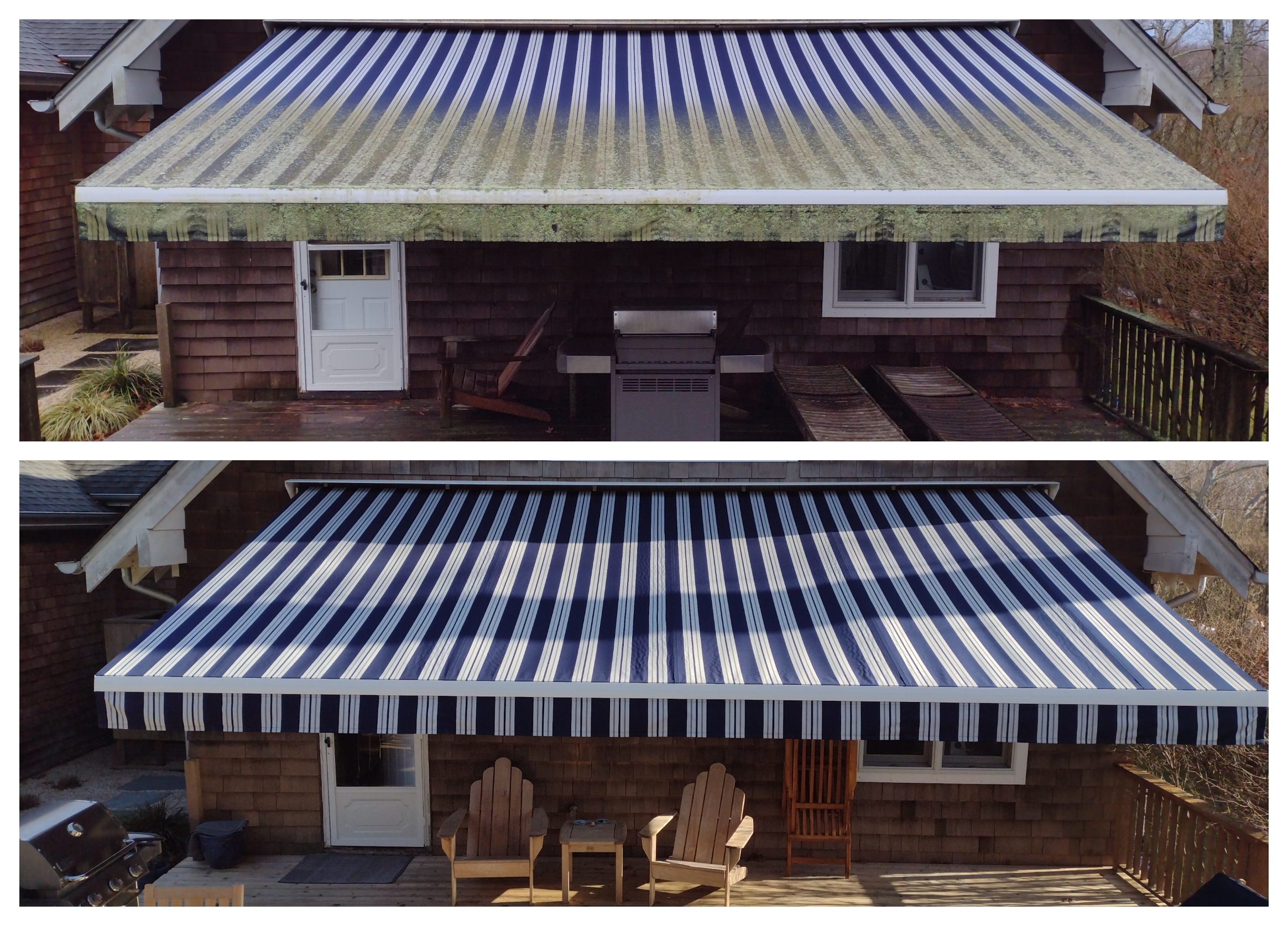 Awning before and after cleaning