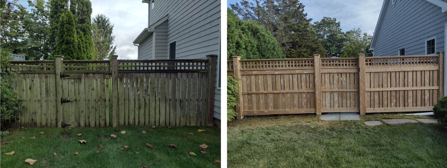 Fence before and after cleaning